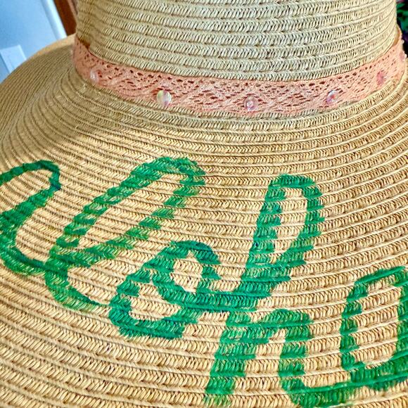 Super Fun Aloha Wide Brimmed Pineaple and Flower Sun Hat Size 8 - Picture 4 of 9